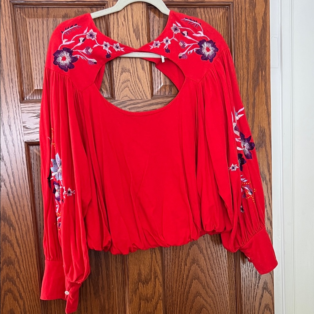 Free People Red Floral Top